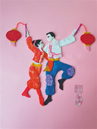 布贴画《民族团结一家亲》.牛仔布布贴画《李兰娟院士》.